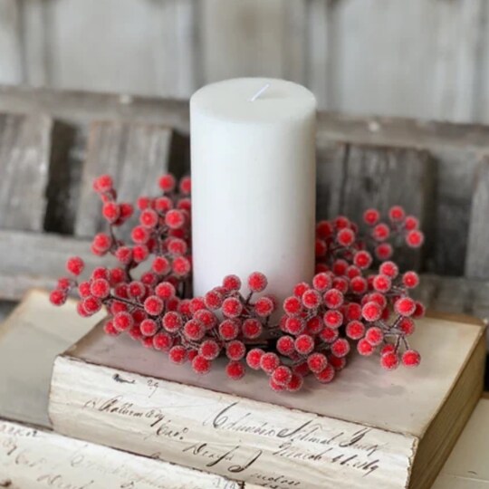 Holiday Tree; Sparkling Iced Berry Candle Ring | 10", Set of 2 - Final sale / Non-returnable and Non-refundable; Category:Christmas Tabletop Decor; Image:1